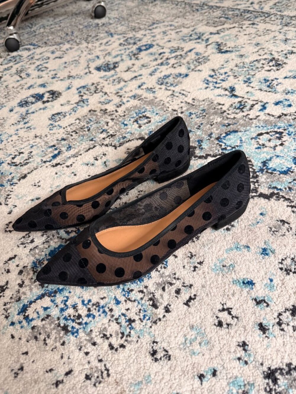 J.Crew Black Mesh Flocked Polka Dot Pointed Toe Flats | Size 10.5 | NWOT - Picture 3 of 3